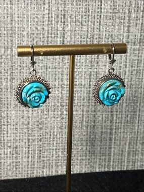 Handcrafted Turquoise Rose Dangle Earrings by Amy Kahn Russell
